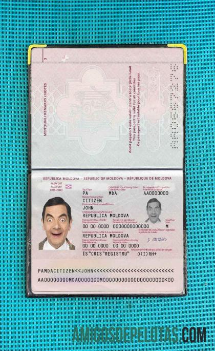 Passaporte da Moldávia (presente em 2014) Visual fotográfico exemplo real